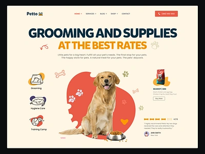 Petto || Dog Food Shop || Hero Exploration design dog food food brand food store header hero landing page minimalist online pet pet care pet food pet website shop trending uxui web design website