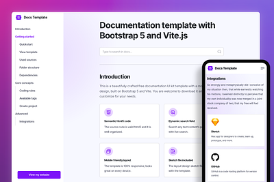 Bootstrap 5 Documentation Template bootstrap clean docs documentation free gray html minimal purple sketch