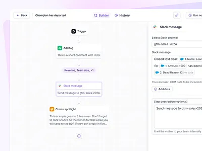 Workflow Slack message ai apollo automation condition crm gtm hubspot logic builder lusha outreach sales sales navigator sales tool salesforce salesloft slack trigger workflow zapier zoominfo