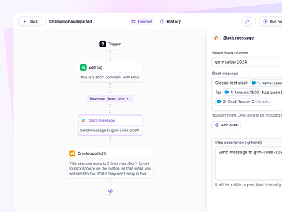Workflow Slack message ai apollo automation condition crm gtm hubspot logic builder lusha outreach sales sales navigator sales tool salesforce salesloft slack trigger workflow zapier zoominfo