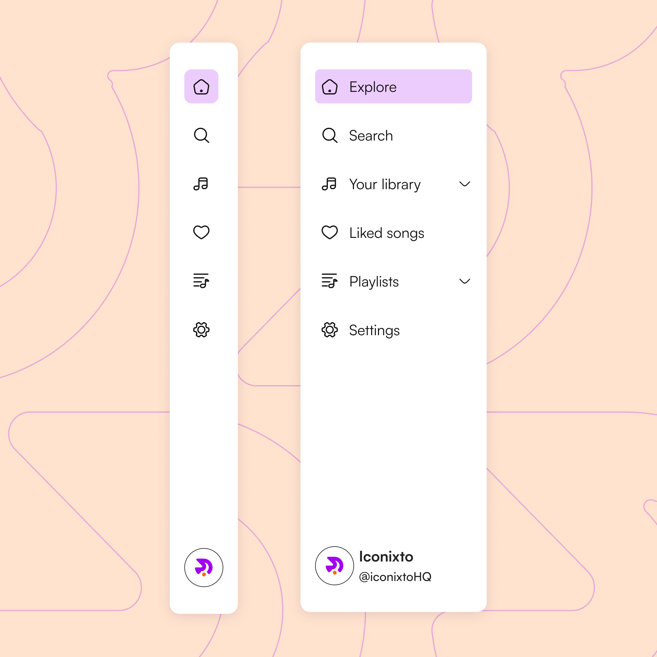 Side Navigation design design icon design icon library icon pack icon set icons music app side nav side navigation ui ui ux design web design
