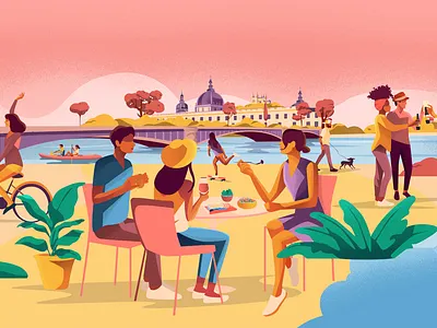 Le Petit Paumé architecture city city illustration colorful design france girl illustration illustration lyon lyon people vector