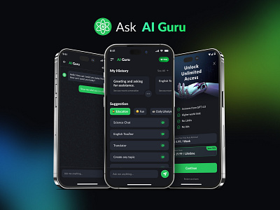 AI Guru - Chatbot Assistant for iOS / Android android design app design development ios design mobile app ui ux