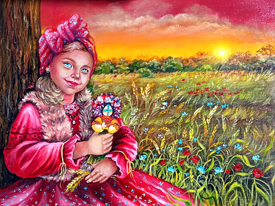 Original Ukraine art, Ukrainian Girl, Traditional Doll Motanka, art doll girl hand painted illustration motanka nature paint painting portrait tradition ukraine