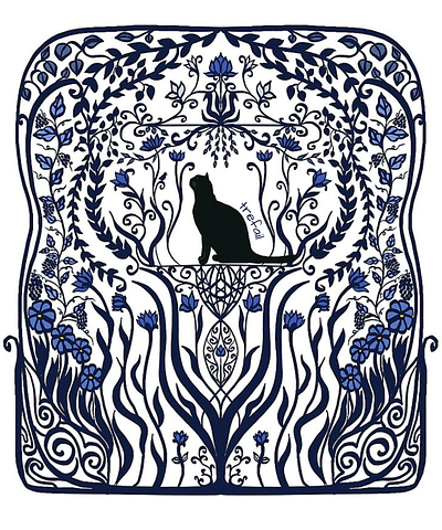 Art Nouveau Black Cat Illustration art nouveau black cat digital art digital illustration illustration vintage