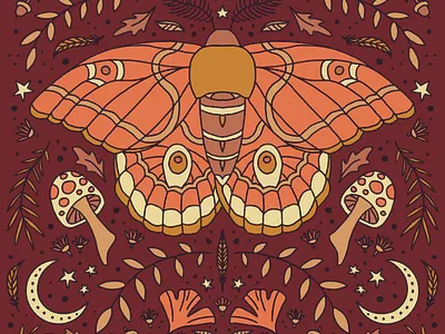 Autumn Woodland Magic autumn celestial drawing fall floral illustration leaves magic moon moth mushroom mystical plants procreate symmetrical symmetry woodland