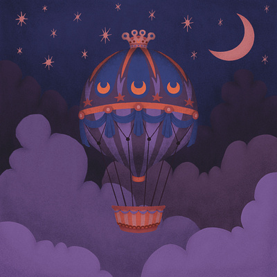 Up, Up, and Away antique art dark digital drawing dream hot air balloon illustration magic mystical night procreate vintage whimsical