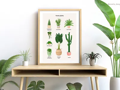Poster with plants for the office or home. 2d adobe illustrator adobeillustrator anasha design botanical card creativemarket design flowers graphic design home homeplant illustration illustrator jungle nature plant plantillustrations poster vector
