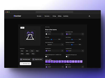 Online icon customizer 💜 | www.iconizer.io creative tools customizer dark mode design frontend tools graphic design icon customizer icon set iconizer icons svg svgs tool ui ux vector vectors web application webapp