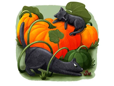 Pumpkin and cats! cat cats character child illustration cuteillustration design halloween illustration magazine illustration procreate pumpkin