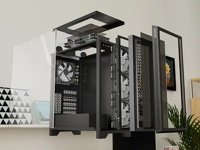 Part by part separation image of PC casing 3d 3d animation 3d art 3d artist 3d model 3d modelling animation graphic design motion design motion graphics pc product animation product design product modelling