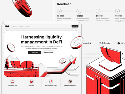 WAD landing page 3d chart coin crypto cryptocurrency dapp dashboard defi design ethereum illustration landing page money polkadot red swap tokens ui ux wad