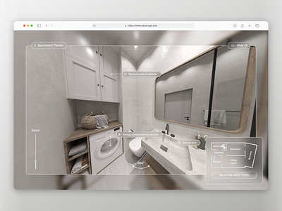 Virtual Apartment Tour - Glassmorphic UI 2d 360 3d apartment bathroom glassmorphism interactive interior real estate tour ui ux virtual virtual walk walkthrough