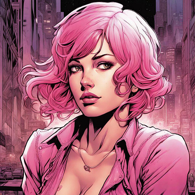 Young Lady with Pink Hair comic modern comic young lady