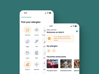 Safe It allergy app application branding design figma food graphic design illustration innovation interface location logo motion graphics restaurant ui ui design ux ux design vector
