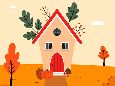 Free House in Autumn Illustration autumn cute fall free illustration house house illustration house vector illustration pumpkin vector vector art vector illustration