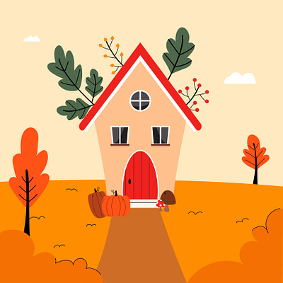 Free House in Autumn Illustration autumn cute fall free illustration house house illustration house vector illustration pumpkin vector vector art vector illustration