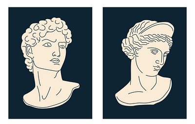 Vector illustration. Head of David, head of Venus. Sculpture illustration vector