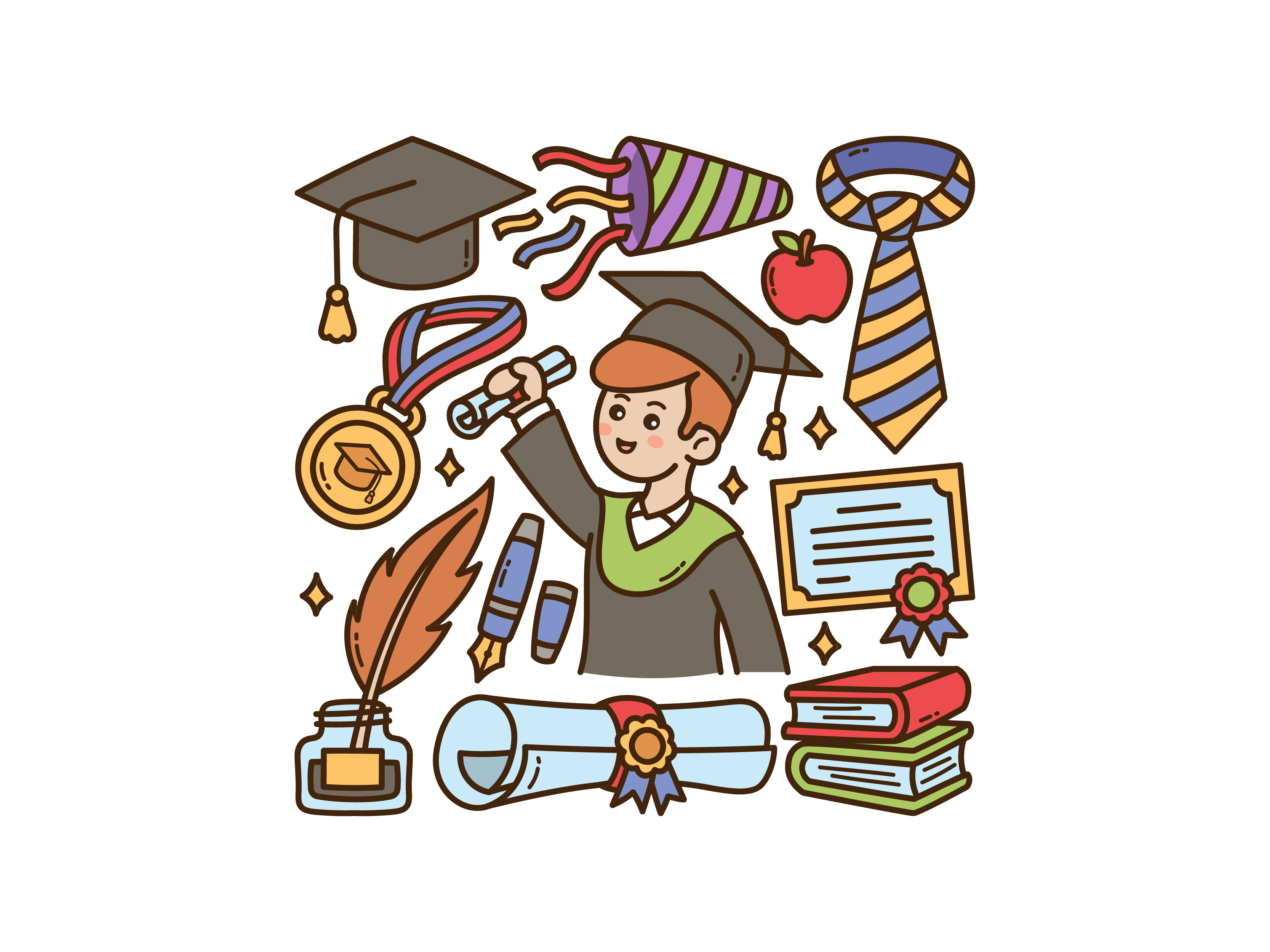 Graduation Doodle Set certificate cute doodle graduation illustration medal toga vector