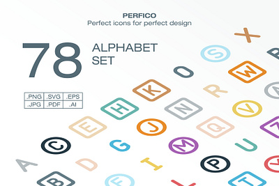 Perfico: Alphabet icon set app branding design flat fun graphic design icon icon set illustration logo minimal typography ui ux vector web website