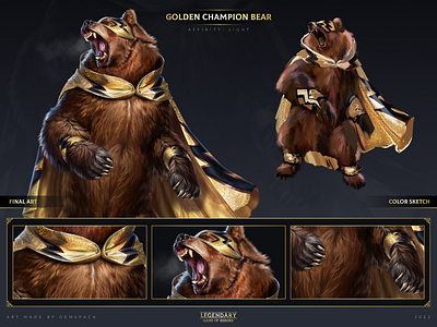 Golden Champion Bear 2d art bear cgi character character concept character design concept concept art digital 2d digital art fantasy game game art game of heroes gamepack illustration legendary mobile games