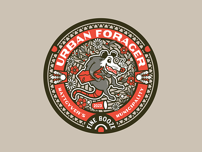 Urban Forager Badge badge botanical branding design illustration illustrator liquor logo manhole mascot possum typography vector