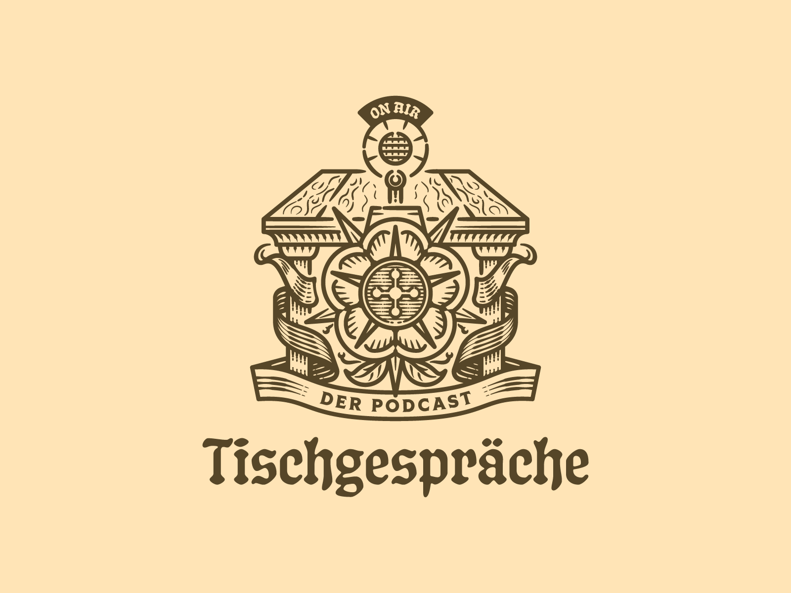 Tischgespräche Podcast badge branding christian engraving etching heraldry illustration logo luther peter voth design podcast vector