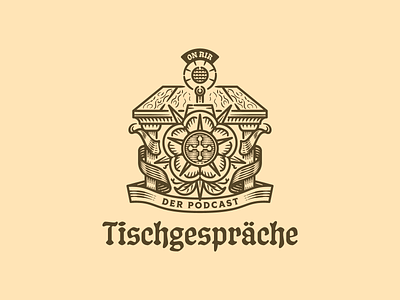 Tischgespräche Podcast badge branding christian engraving etching heraldry illustration logo luther peter voth design podcast vector