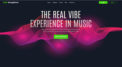 String2Music | Landing Page | animation app branding download intractiondesign landingpage logo motion graphics mp3 music musical player strings trend trending uidesign uiux visual webpage websitemusic