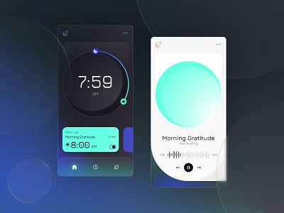 ⏰🍃 Rise & Shine ~ Meditation Alarm App alarm application blue bubble clock figma gradient meditation modern nuemorphism ui