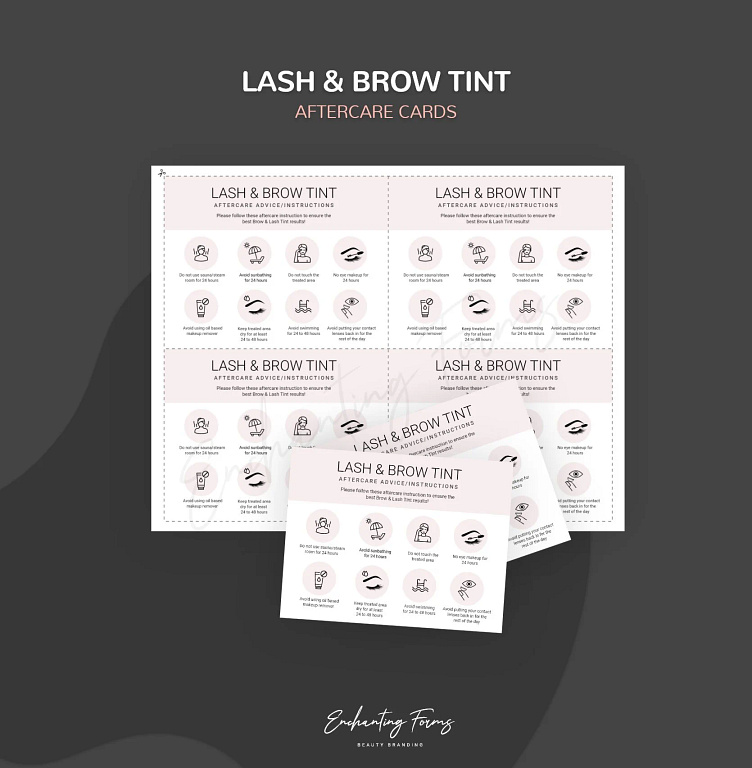 Lash & Brow Tint Aftercare cards by Enchanting Forms on Dribbble