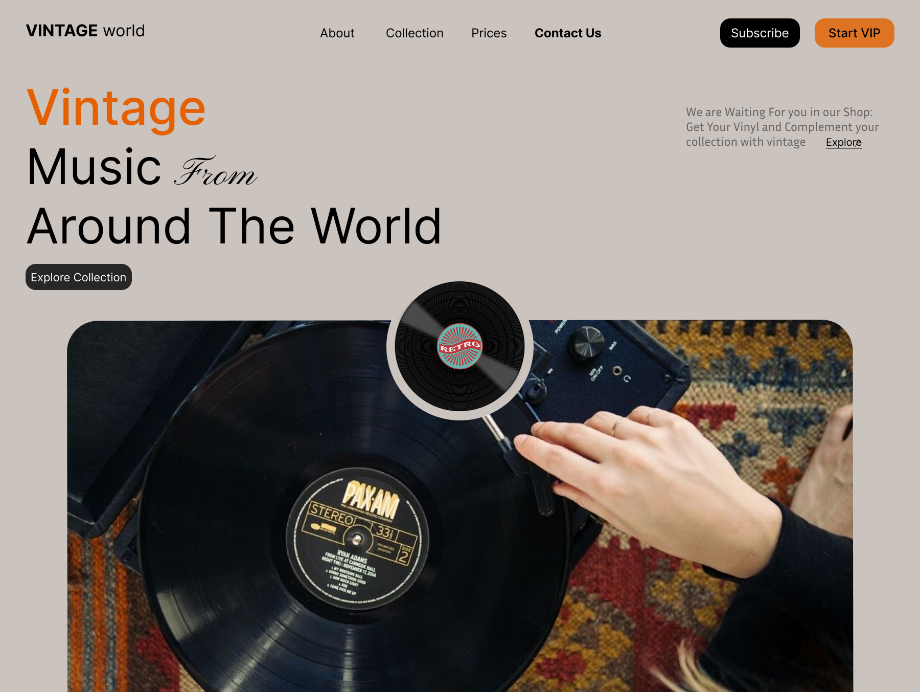 Vintage World, Vinyl Online Show Web page design e commerce landing page online shop ui ux vintage vinyl web