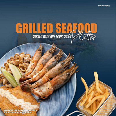 Seafood Social Media post app graphic design illustration typography