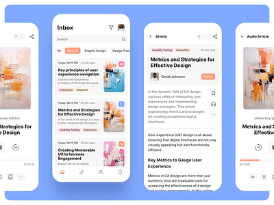Design News Aggregator — Mobile App android articles audio audiobook blog blog post dashboard feed inbox ios mail mobile mobile app mobile ui news newsfeed newslatter newspaper player product desing