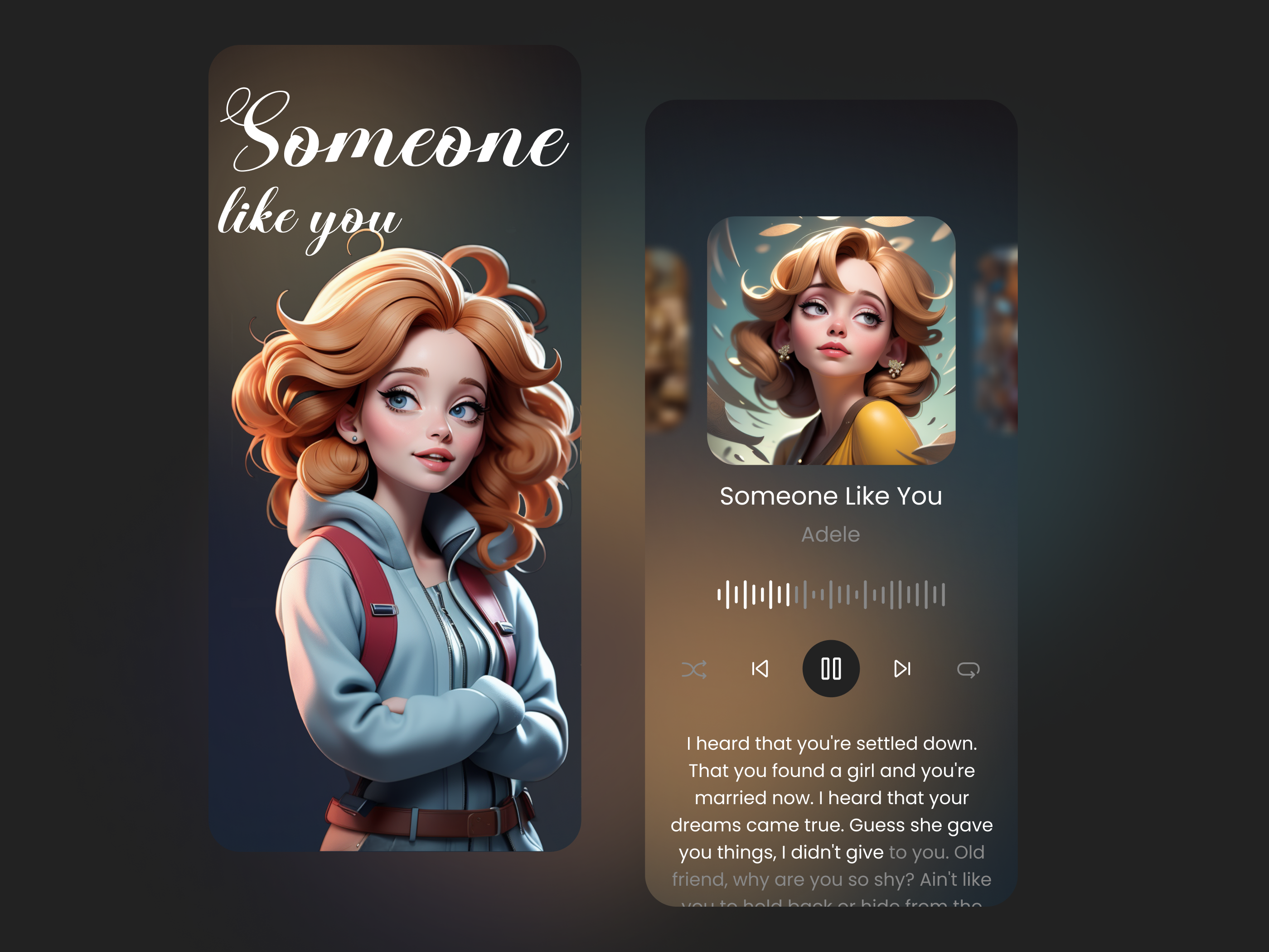 Concept music player design 3d illustration mobile music ui