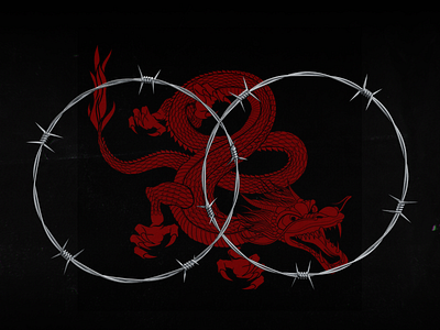 Survivor🐉 3d barbed wire brutal circle design dragon grunge illustration japan logo metal texture ui wire