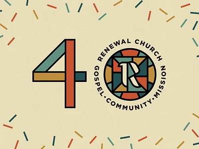 Renewal Church 40th Anniversary Celebration 40th anniversary church church anniversary community confetti design event branding fun limited color palette typography