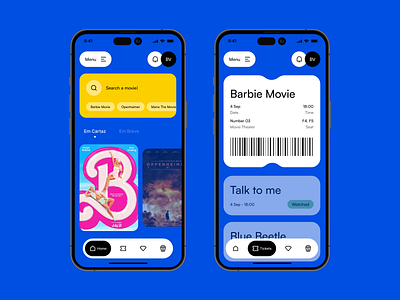 Cinema App app button buy cinema event interface layout menu movie search streaming theather ticket ui ux watch