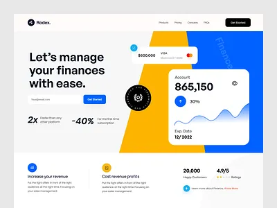 Fintech Header Page - Rodex colorful design finance finance header finance header page design finance website design fintech fintech header fintech header page fintechwebsite header header page design minimal design saas uidesign uiux design webdesign website