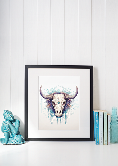 Boho Cow Skull Art Print animal art design fashion illustration wallart