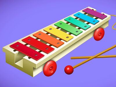 Retro objects and toys series - toy xylophone music plastic stylized xylophone