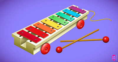 Retro objects and toys series - toy xylophone music plastic stylized xylophone