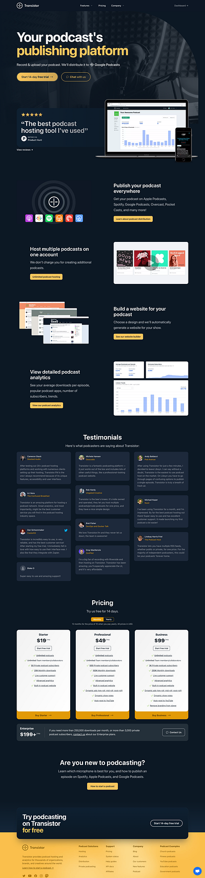 Transistor - Podcast Hosting Landing Page branding homepage landing page marketing podcast podcast hosting podcasting saas statamic tailwind tailwindcss website