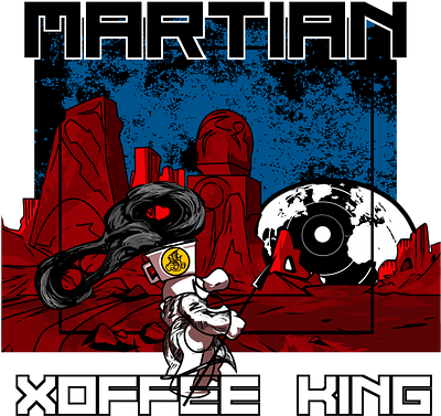 MARTIAN XOFFEE KING - The Spear Thrower capitalism coffee drinking fantasy mars martian xoffee king martians mxk planets sci fi science fiction space space travel vintage war