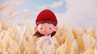 little girl in wheat field 3d 3dcg b3d blender blender3d