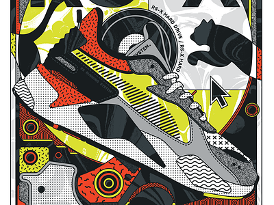 PUMA RS-X HARD DRIVE artwork clothes colorful drive hard hardrive illustration illustrator puma sneakers textil texture vector