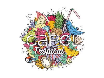 CAPEL Tropical drinks - Label design artwork bottle branding colorful drinks fruits graphic design illustration illustrator lemon lineal mango minimal packaging rounded tropical vector