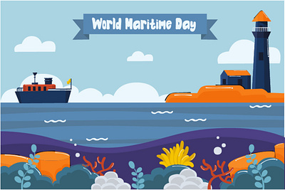 World Maritime Day Background with Lighthouse Illustration background compass day illustration map maritime navigation poster sea ship transport vector