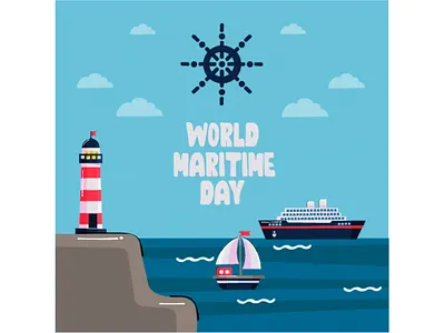 World Maritime Day Celebration celebration compass day illustration lighthouse map maritime navigation poster ship transport vector