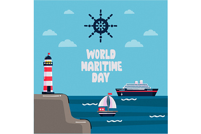 World Maritime Day Celebration celebration compass day illustration lighthouse map maritime navigation poster ship transport vector